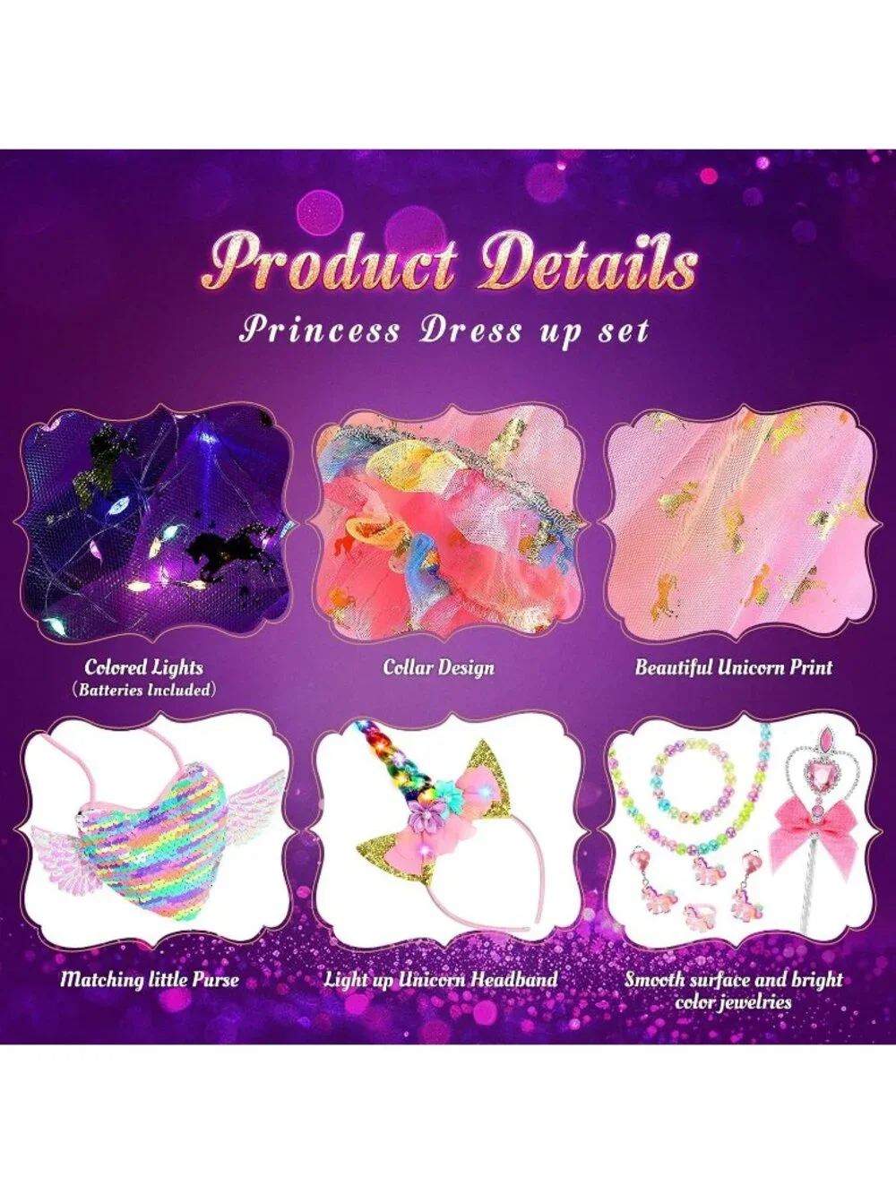 Pink Unicorn Princess Dress Up Set Light Up Cape Costume Girls Ages 3-8